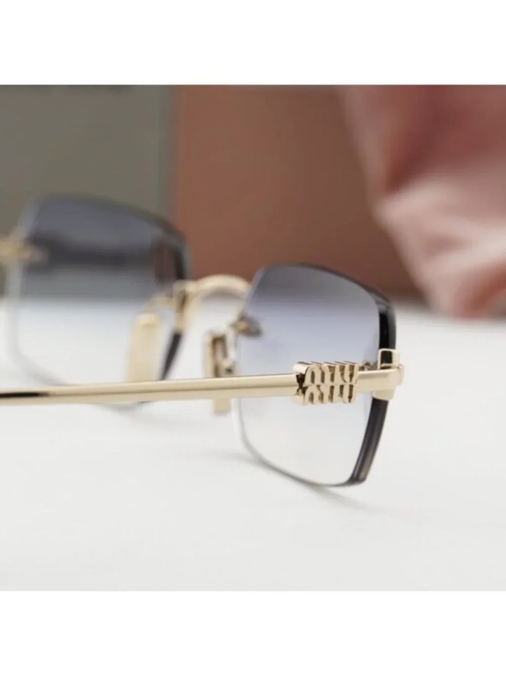 Miu Miu MUB50S ZVN80O Rectangle Sunglasses – Gold/Light Blue